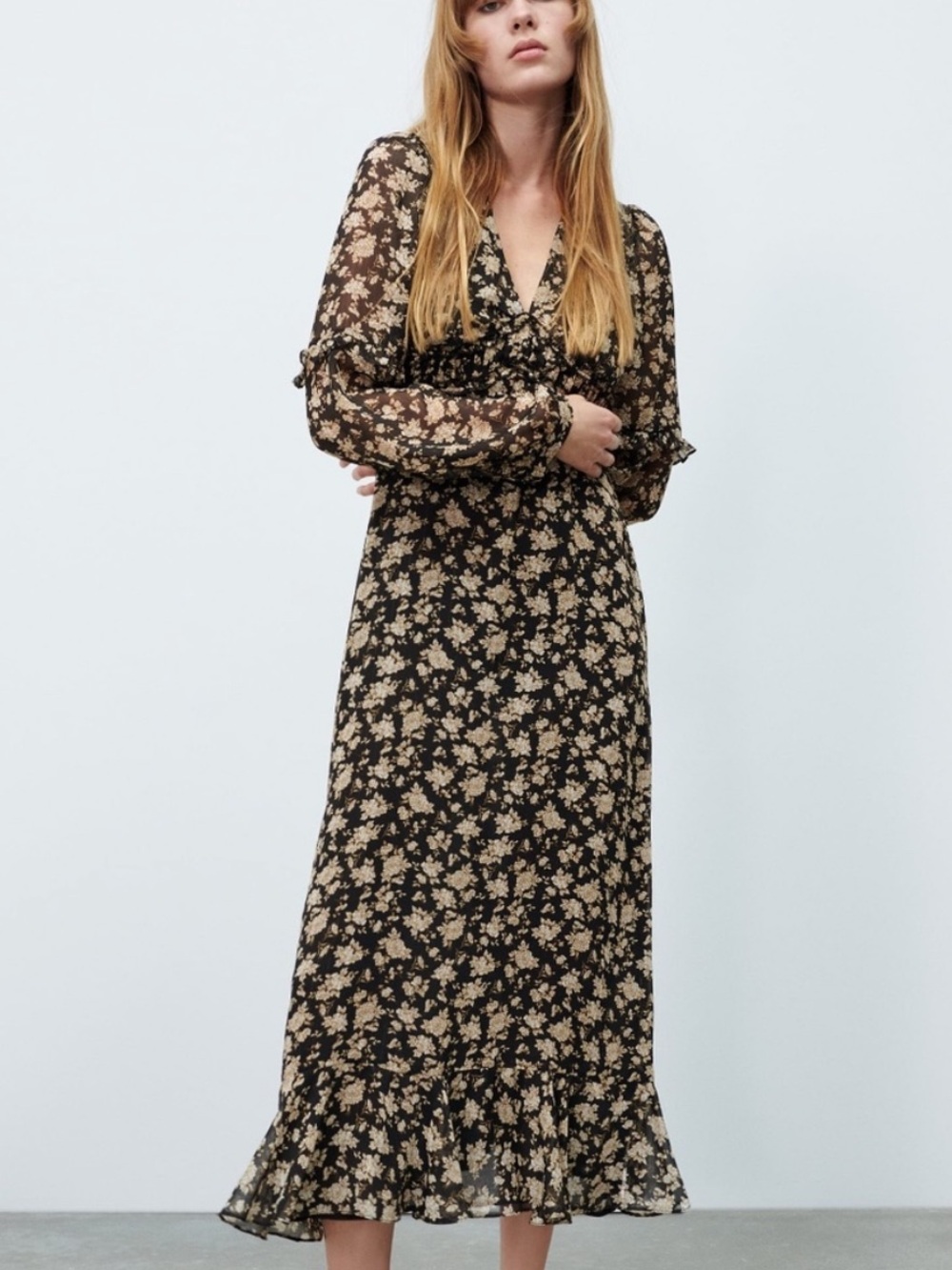 Zara brand new bohemian floral ruffle style midi dress